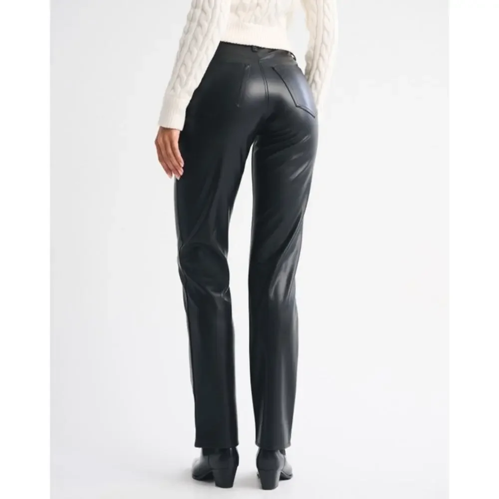 Abercrombie & Fitch High Rise 90s Straight Vegan Leather Pant Size 6/28 Black - Picture 13 of 13